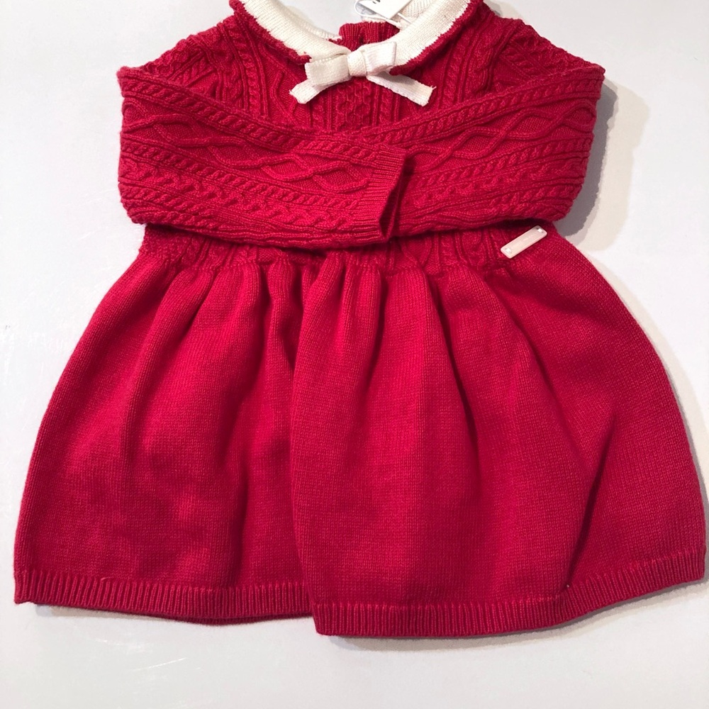 NWT Janie and Jack Red Knit Holiday Christmas Dress with Bow